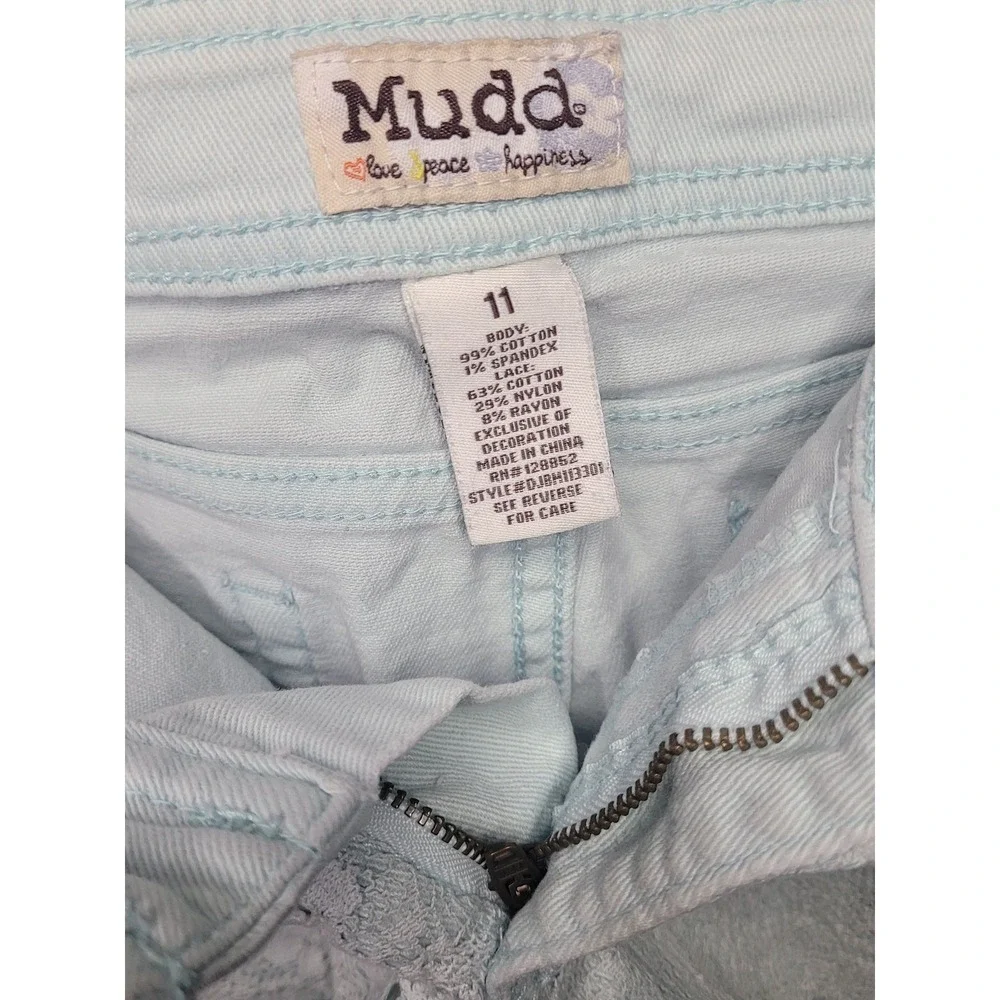 Y2K Juniors Mudd short shorts, daisy dukes, mint‎ green lace overlay size 11